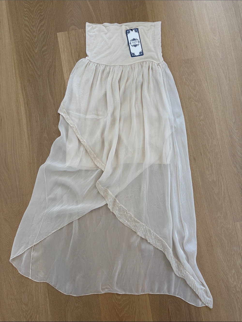 Tempo Paris Beige High-Low 100% Silk Skirt/Dress